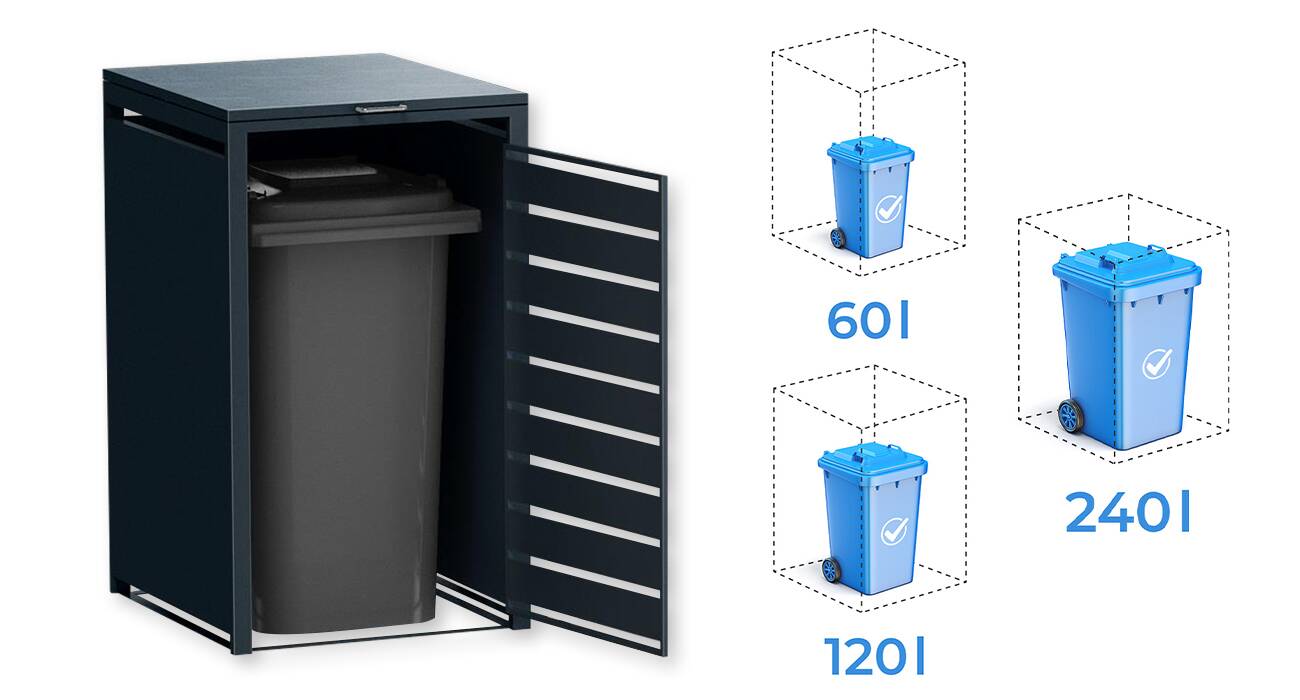 VIENVIETĖ ŠIUKŠLIŲ KONTEINERIO PASTOGĖ pilka ( RAL7016) - Image 3