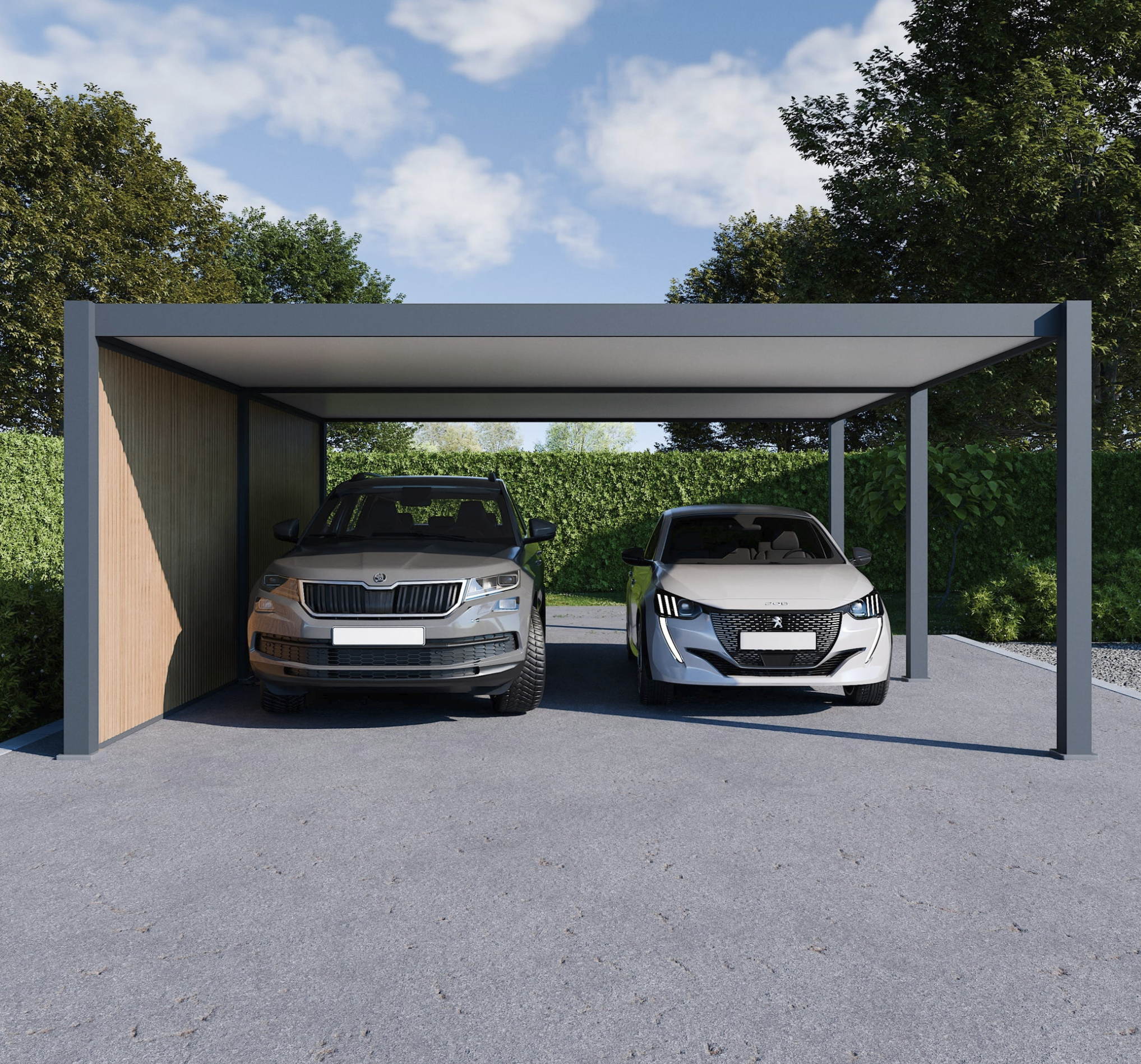 Aliuminė automobilio stoginė - WESTON - 563x645 cm cm 2 auto su šonine sienele - Image 3