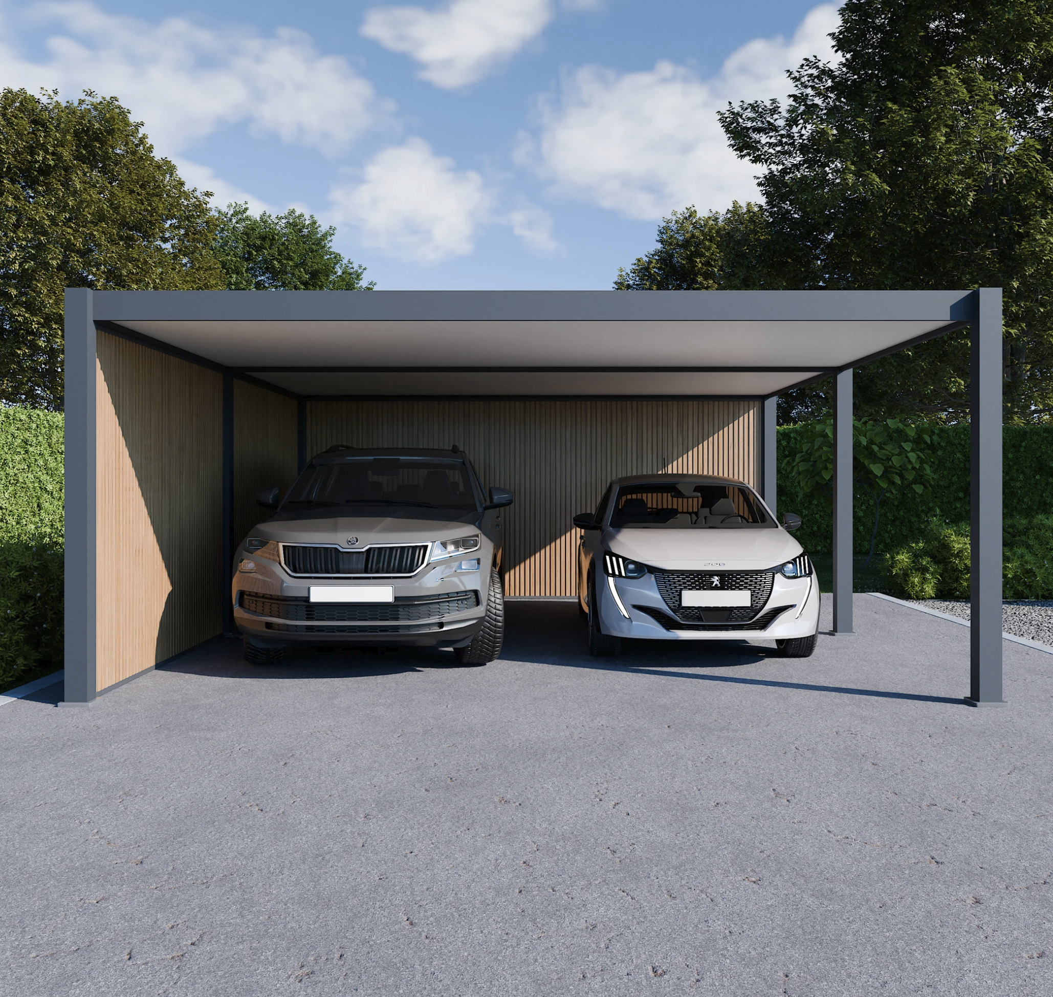 Aliuminė automobilio stoginė - WESTON - 563x645 cm cm 2 auto su galine ir šonine sienele - Image 2