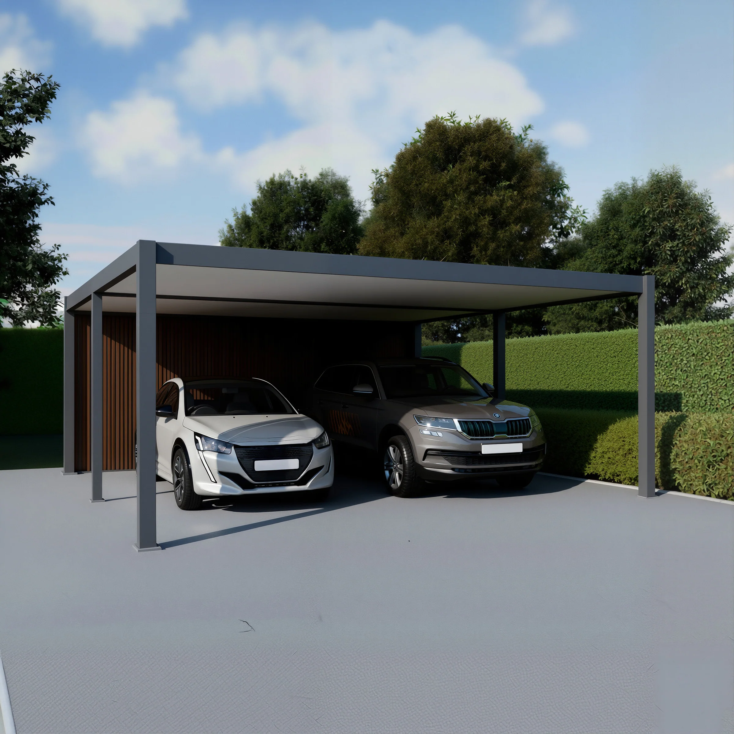 Aliuminė automobilio stoginė - WESTON - 563x645 cm cm 2 auto su galine sienele - Image 2