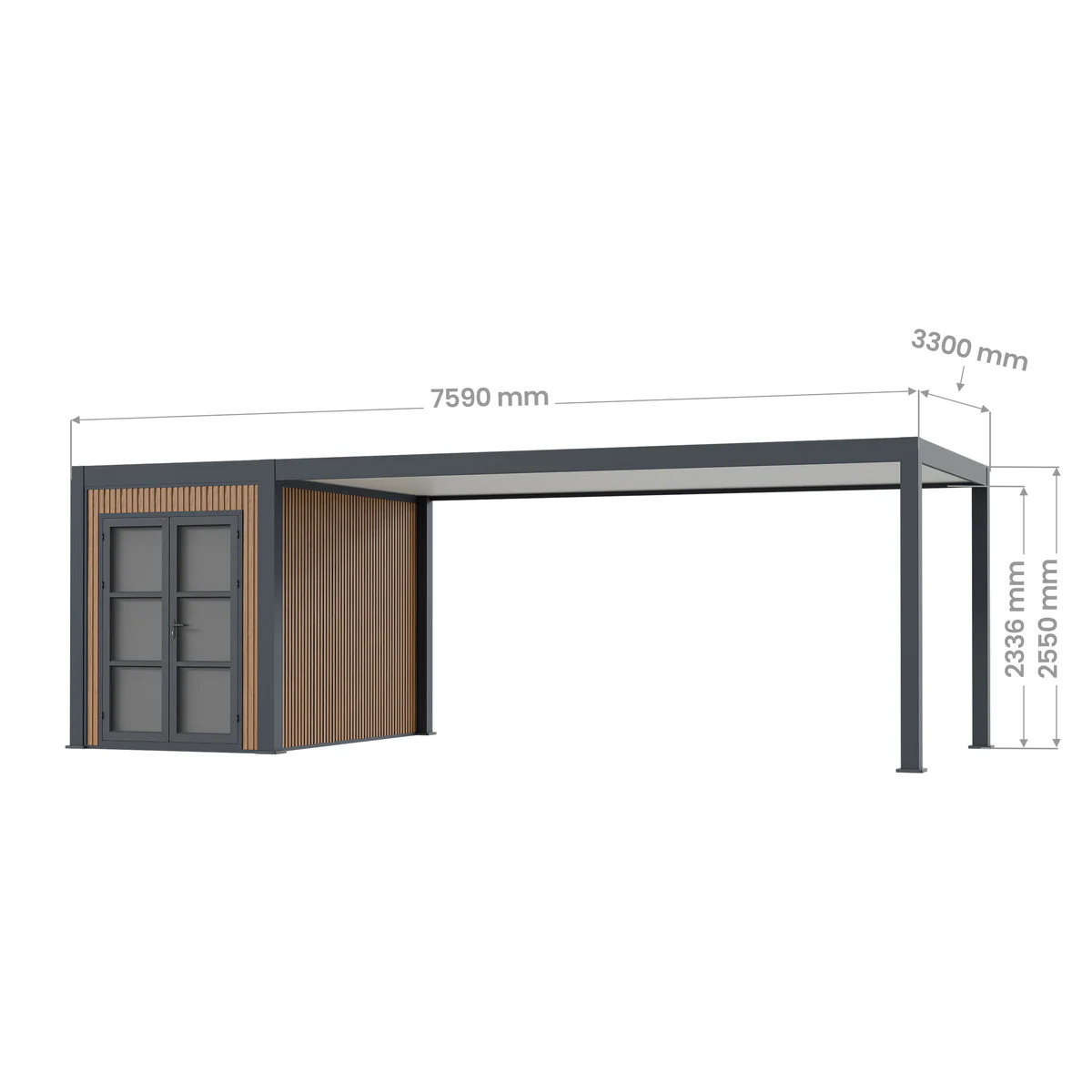 DENVER – 330 × 759 cm automobilio stoginė su sandėliavimo patalpa ir šonine siena - Image 16