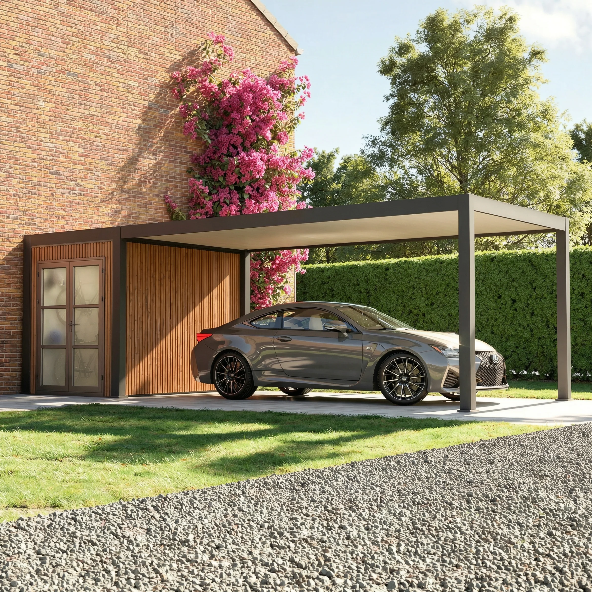 DENVER – 330 × 759 cm automobilio stoginė su sandėliavimo patalpa - Image 2