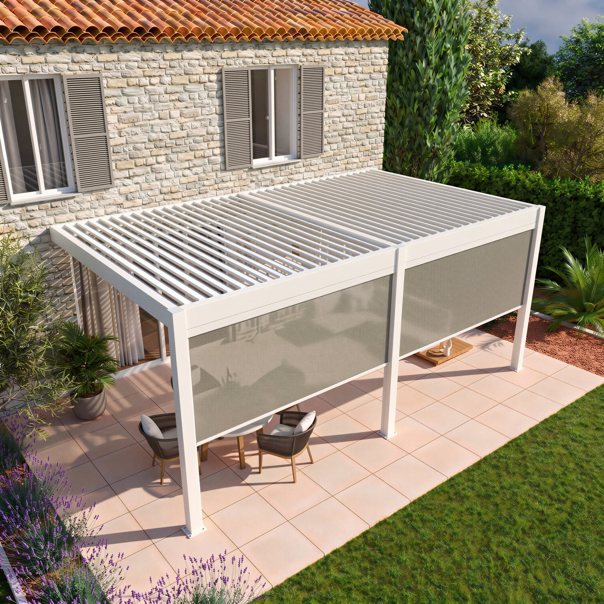 Pergola Elios 5,3x3,6 m. balta su 2 vnt 2,65 m pločio priekiniai roletai - Image 4