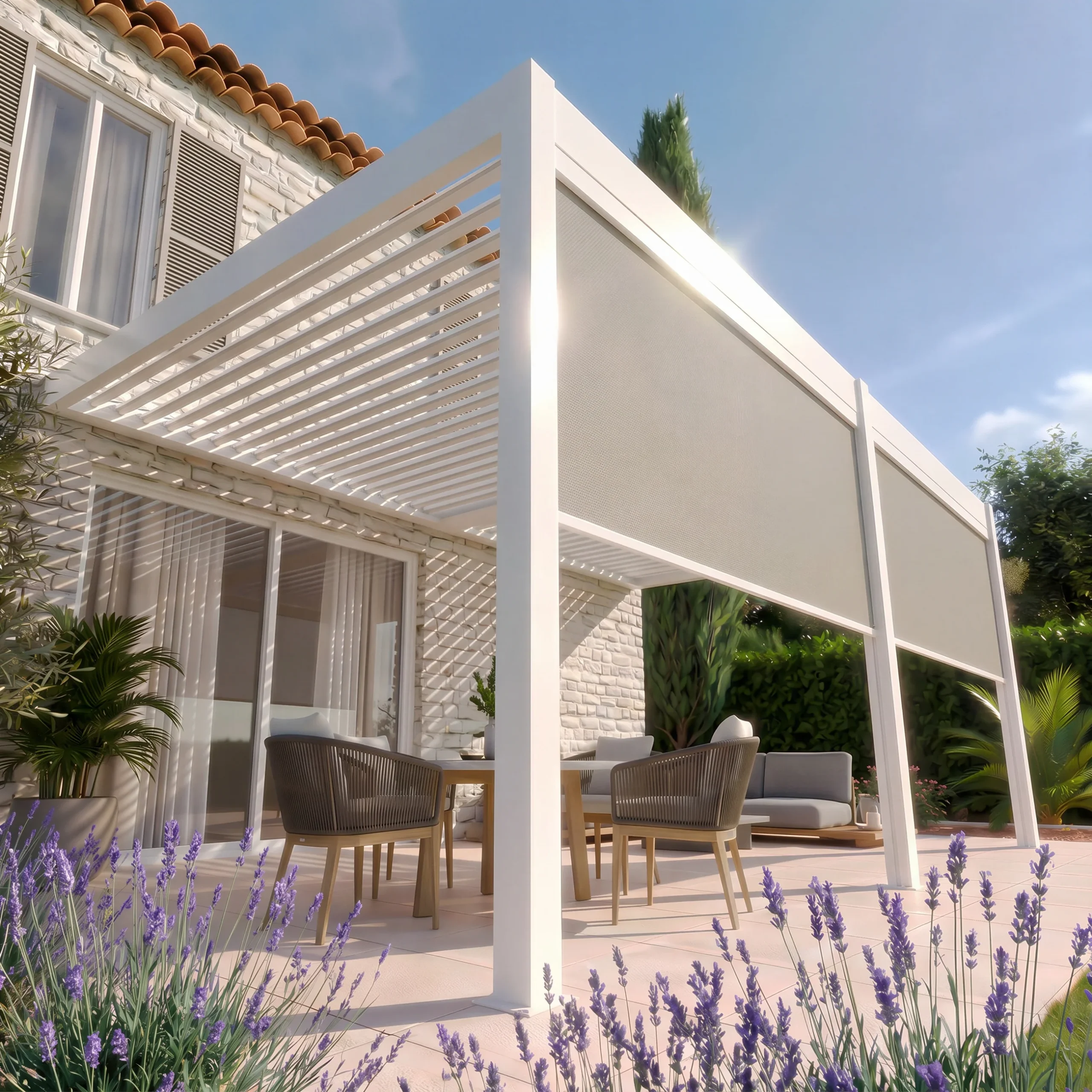 Pergola Elios 5,3x3,6 m. balta su 2 vnt 2,65 m pločio priekiniai roletai - Image 3