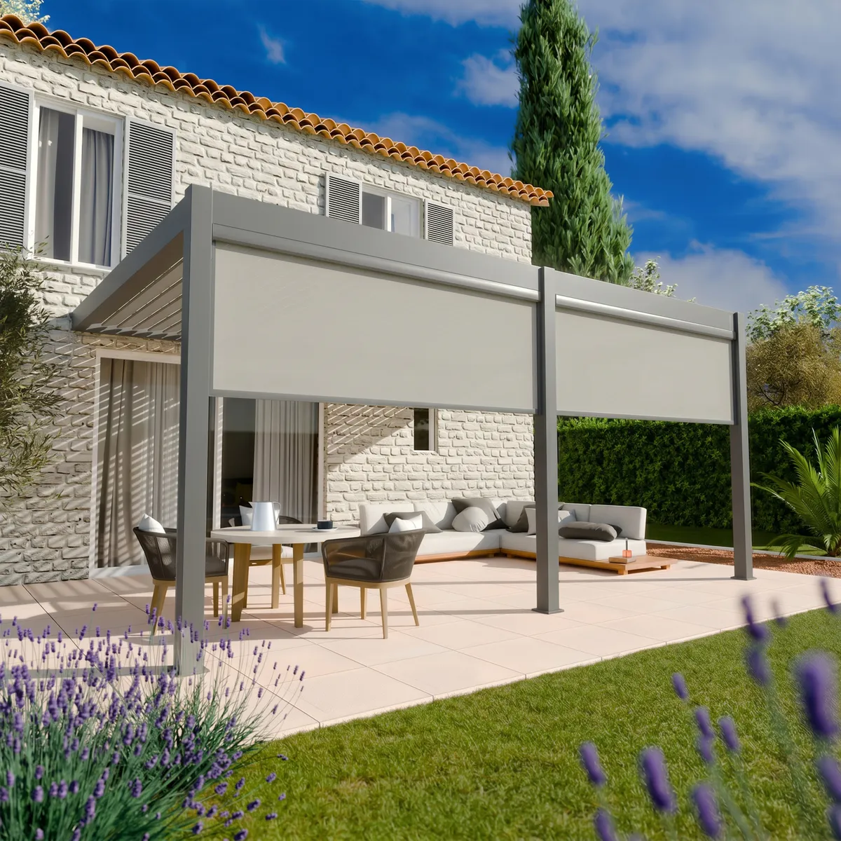 Pergola Elios 5,3x3,6 m. pilka su 2 vnt 2,65 m pločio priekiniai roletai - Image 2