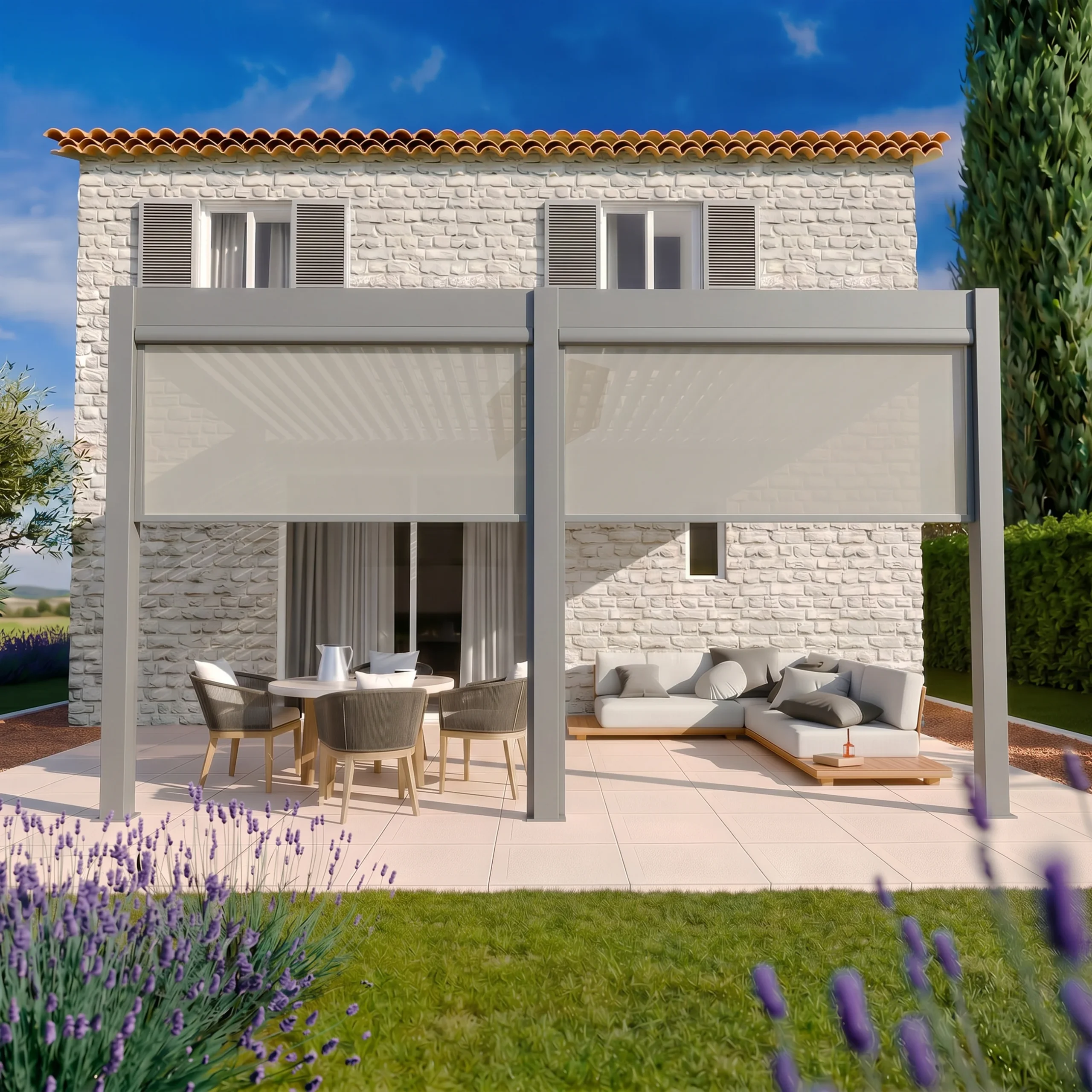 Pergola Elios 5,3x3,6 m. pilka su 2 vnt 2,65 m pločio priekiniai roletai - Image 3
