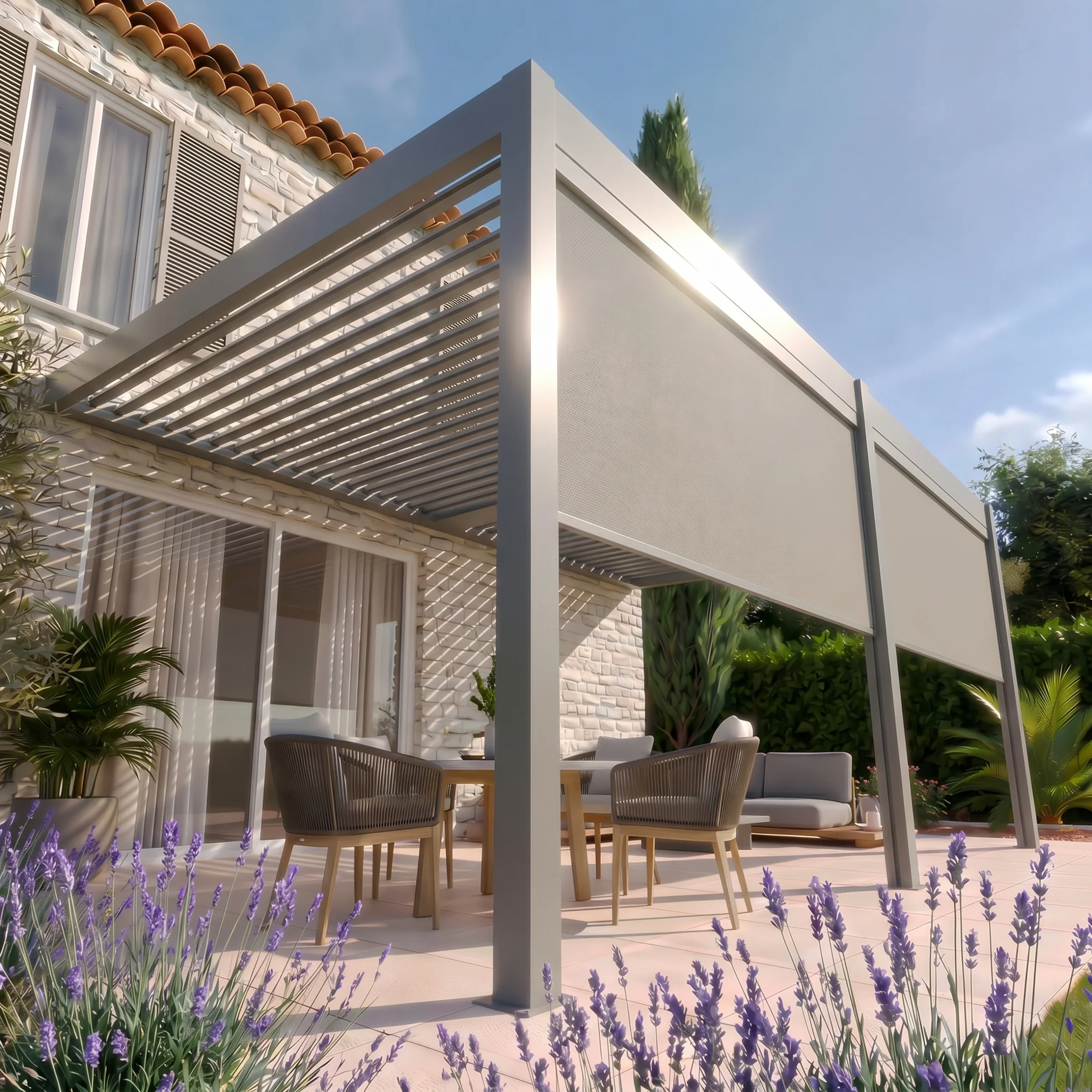 Pergola Elios 5,3x3,6 m. pilka su 2 vnt 2,65 m pločio priekiniai roletai - Image 4
