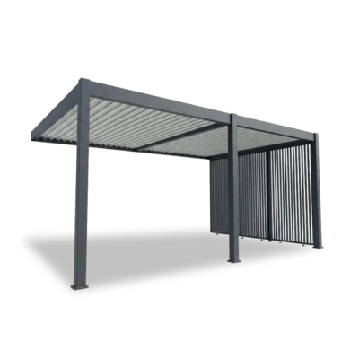 Pergola Elios 5,3x3,6 m. pilka su 1 šono žaliuzine vertikalia sienele