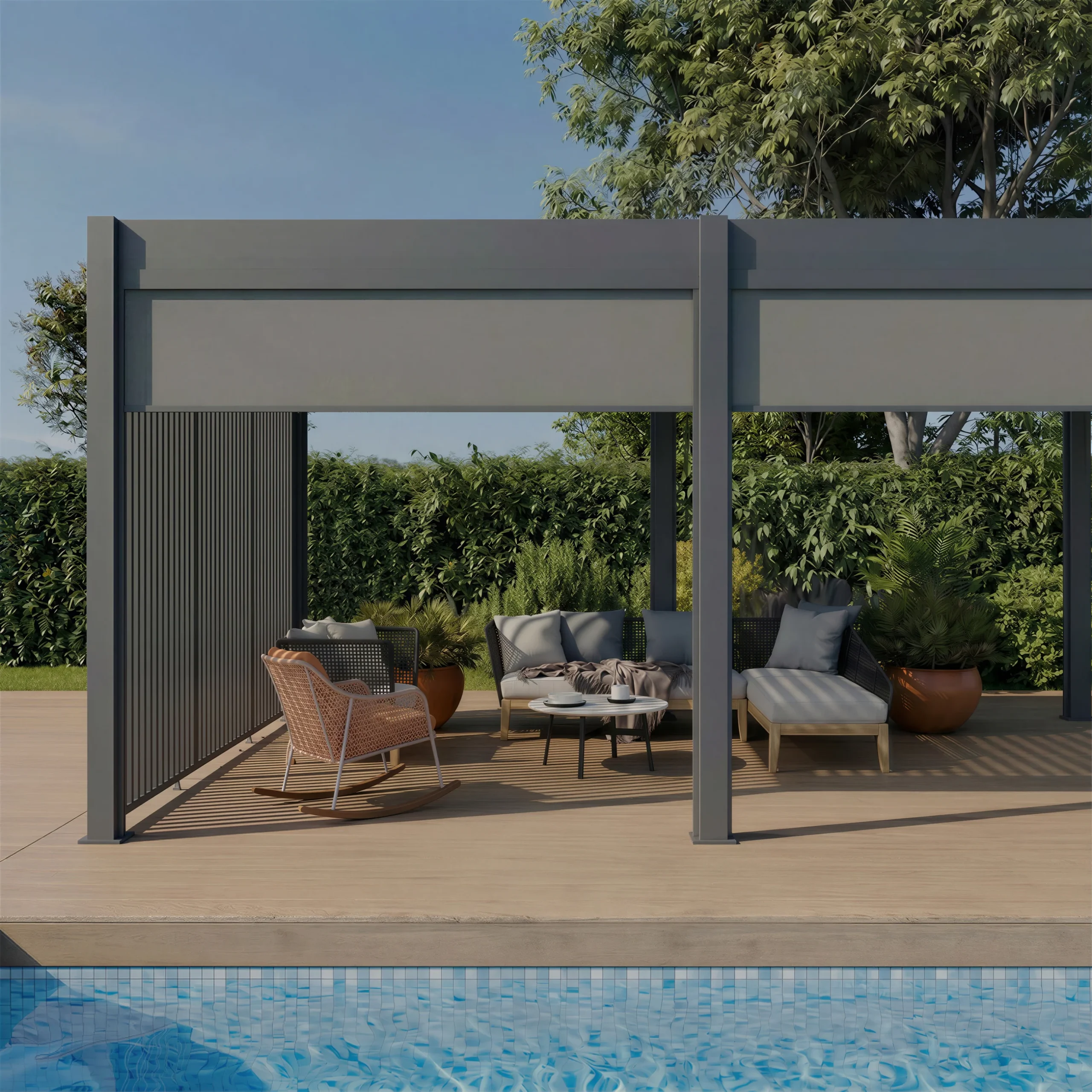 Pergola Elios 5,3x3,6 m. pilka su roletais ir vertikaliomis žaliuzėmis - Image 4