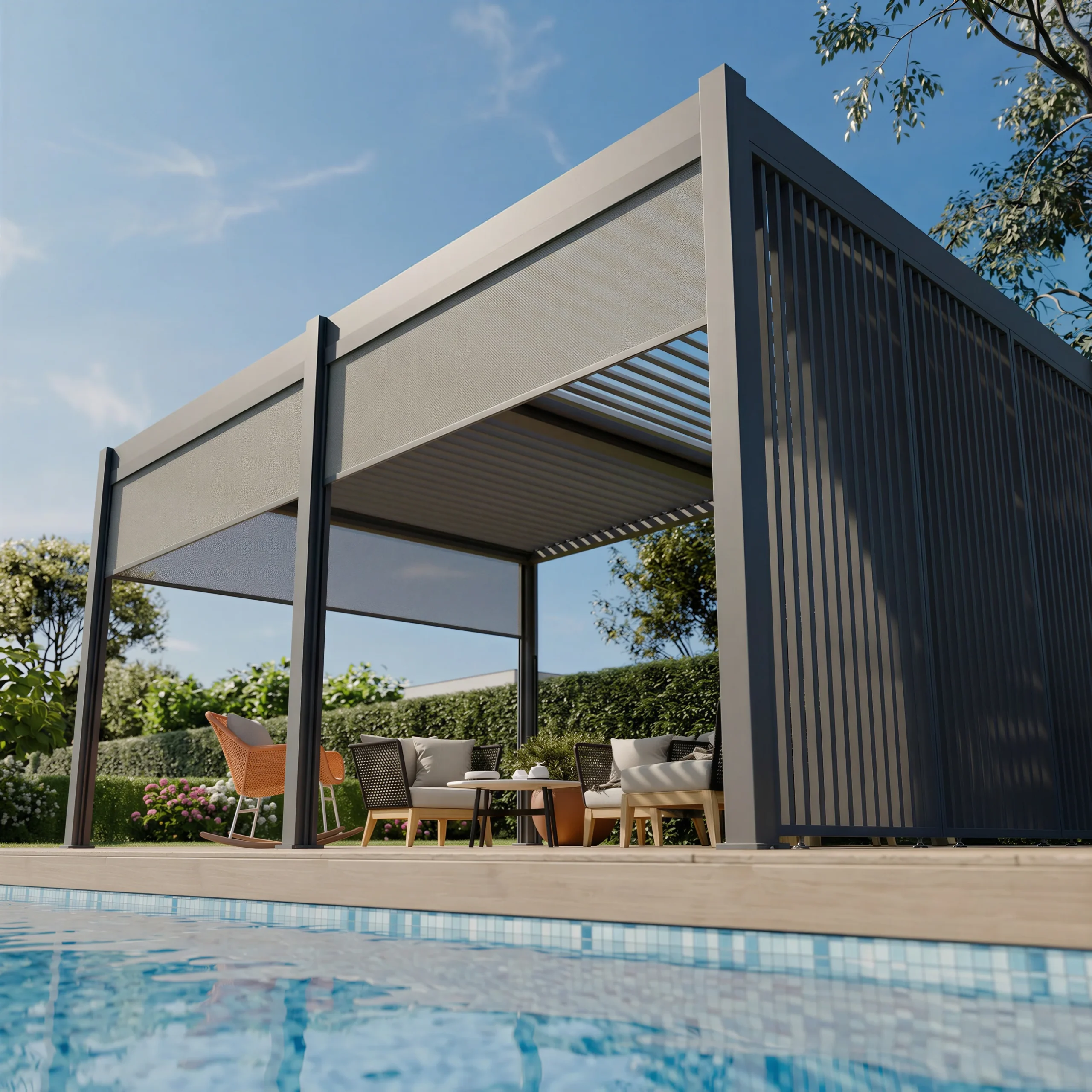 Pergola Elios 5,3x3,6 m. pilka su roletais ir vertikaliomis žaliuzėmis - Image 5