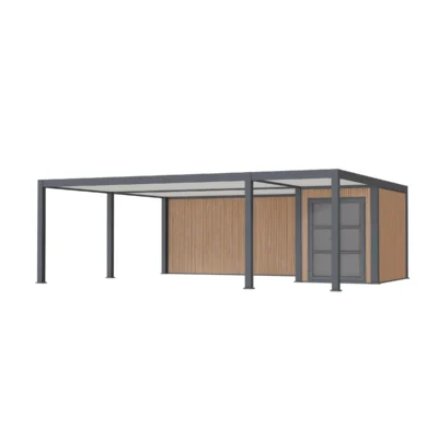 NEWARK – 759 × 645 cm dviejų automobilių stoginė su sandėliavimo patalpa ir galine sienele